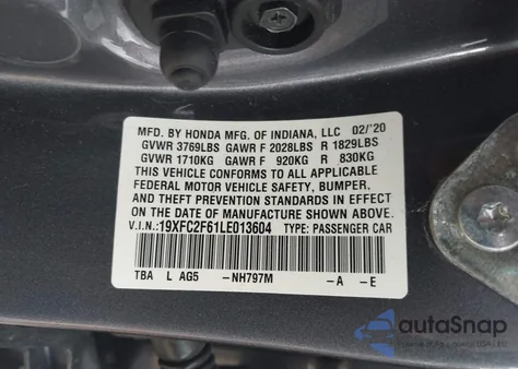 2020 Honda Civic Lx z USA, uszkodzony, nr VIN 19XFC2F61LE013604